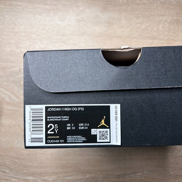 Jordan 1 Retro High "Court Purple” Size 2.5Y NWT - Picture 10 of 10